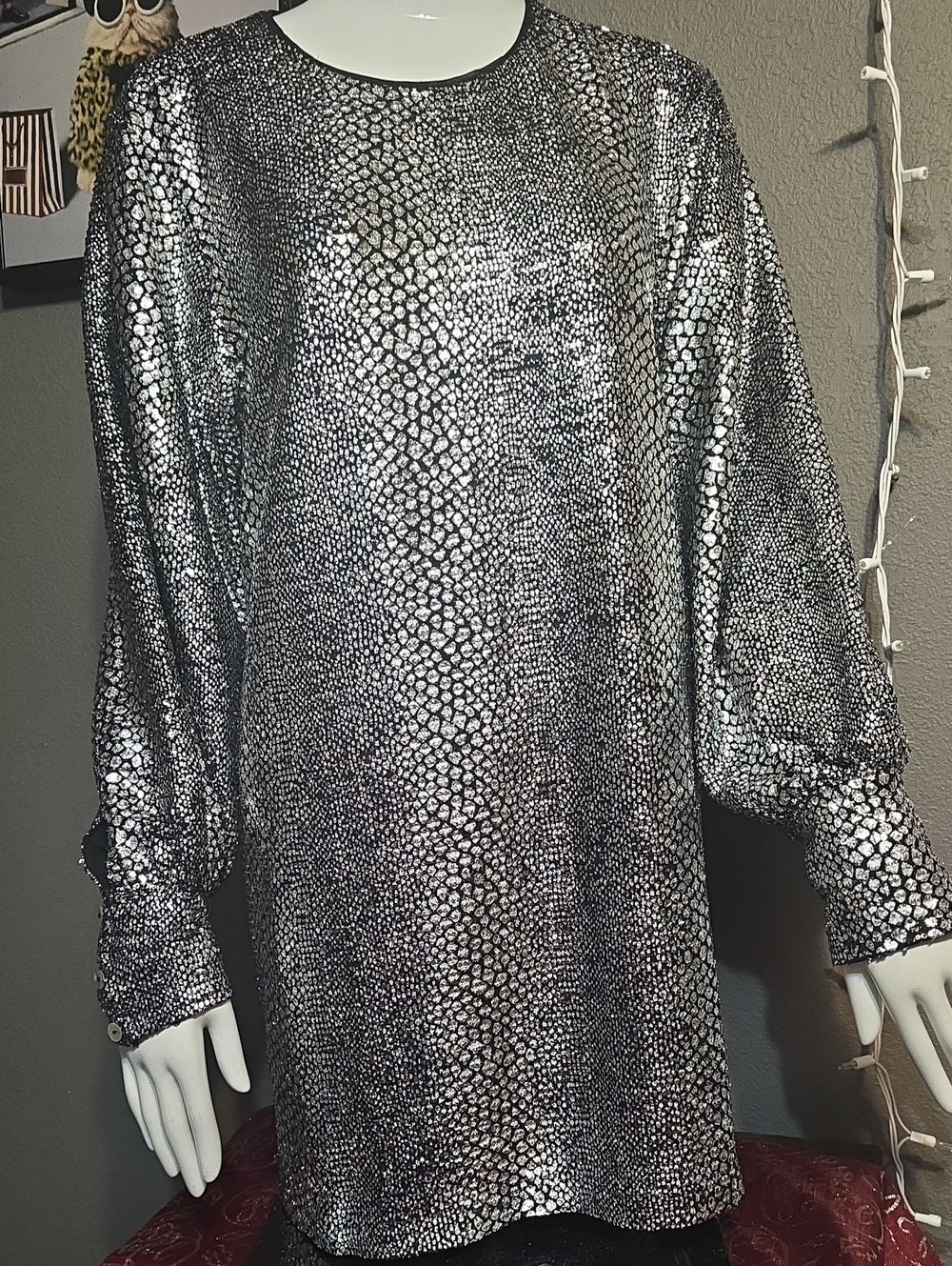 Women’s Silver Metallic Long-Sleeve Dress